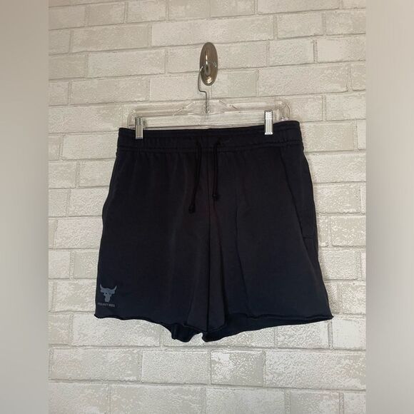 Men’s Under Armor Project Rock Loose Fit Black Terry Shorts Gym Lounge NWT - Picture 8 of 8